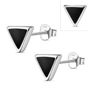 Black Onyx Triangle Silver Earrings - e348